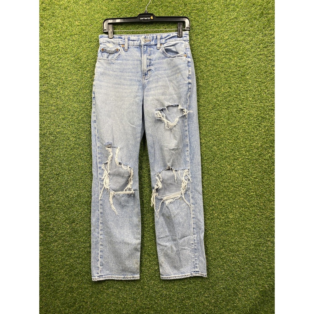 American Eagle Jeans Womens 4 Blue Curvy 90s Straight Distressed Ripped Denim